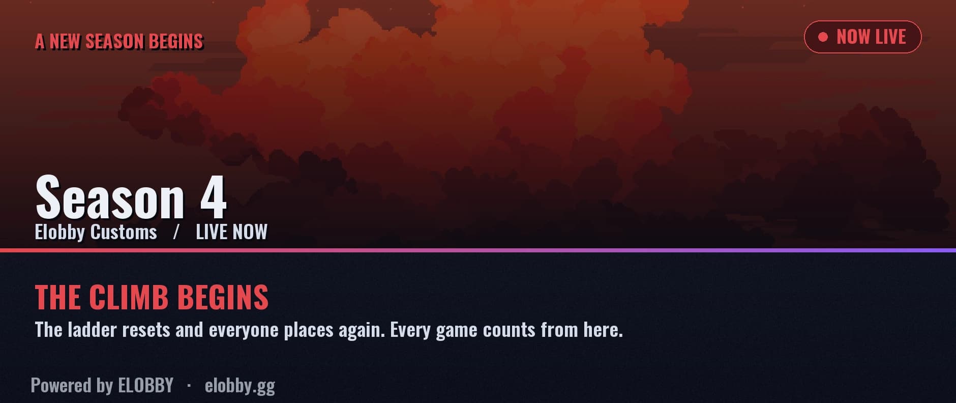 The Rage season theme: a season start card in the Rage colour with its own banner art.
